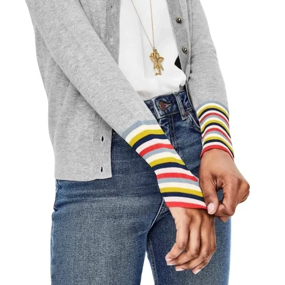 Boden Women’s Cassandra Cardigan Medium Grey with Bright Stripe Detail - Picture 3 of 12